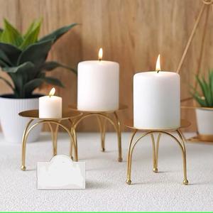 Candelero de Metal artesanal de pilar de tendencia, soporte de placa de hierro de vela de ajuste hermoso para mesas de CENA DE Spa de boda de Navidad - Product Image 6