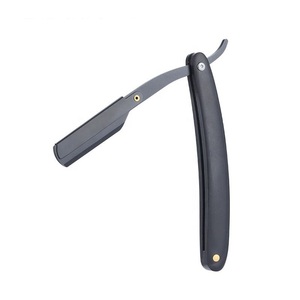 Rasoir droit professionnel de haute qualité, jetable, manuel, avec manche en plastique noir, en acier inoxydable, pour barbier, ANAAIF - Product Image 1