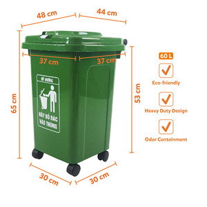 Large 60L Plastic Rolling Garbage Can with Lid Heavy Duty Weatherproof Mobile Trash <b>Bin</b> for Parks & Public Venues Dust <b>Bin</b> Heavy - Product Image 2