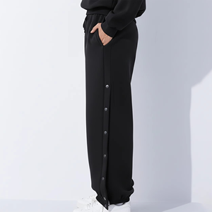 Premium Women's Black Snap Button Sweatpants Loose Fit Heavyweight Streetwear Joggers Adjustable Hem Casual Fashion Trousers - Product Image 6