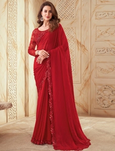 KV <b>Red</b> Embellished Designer Saree With Unstitched <b>Blouse</b> - Product Image 6