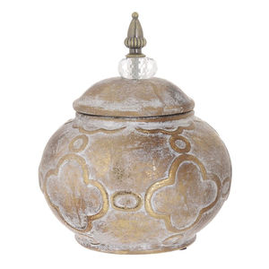 Pot décoratif antique blanc et or avec couvercle, style vintage, pour la maison, pot de rangement artisanal, décoration de console, urne alimentaire de ferme - Product Image 1