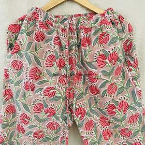 Nuevo conjunto de pijama de algodón para mujer, estampado a mano con motivos indios, 100% algodón. - Product Image 5