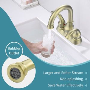 Rubinetto da Bagno a 2 Maniglie Stile Luna Crescente da 4 Pollici, Finitura Oro Spazzolato, con Beccuccio Girevole a 360 Gradi, Accessorio per Lavabo Pop-Up - Product Image 3