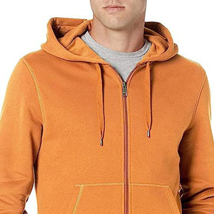 Mens Classic Mustard Yellow Full-<b>Zip</b> <b>Hoodie</b> Premium Soft Cotton Fleece Sweatshirt with Front Split <b>Pockets</b> Drawstring Hood - Product Image 2