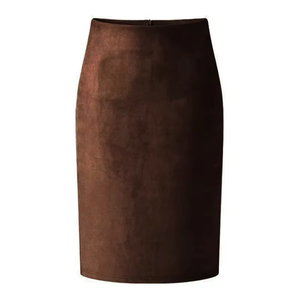 Nouveau produit 2026 : Jupe vintage taille haute en daim marron, en cuir de mouton véritable, design plissé, anti-plis - Product Image 4