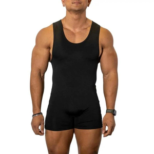 Men's Black Printed Polyester Wrestling Singlet Fitted Stretch <b>Athletic</b> Wear - Product Image 1