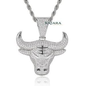 Pendentif Tête de Taureau en Argent 925 Plaqué Or 18K et Rhodium avec Diamants de Laboratoire Ice Out, Bijoux Hip Hop pour Hommes - Product Image 4