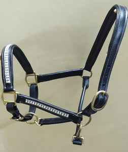 BLUHORSE Halter en cuir véritable rembourré avec surpiqûres blanches, personnalisable avec pierres, pour chevaux, toutes tailles disponibles - Product Image 4