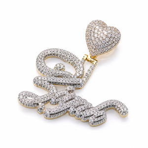 Collar con Colgante de Plata 925 con Diamante Moissanita, Chapado en Oro, Personalizado con Letra Inicial, Nombre, Corazón, Estilo Hip Hop, Unisex - Product Image 1
