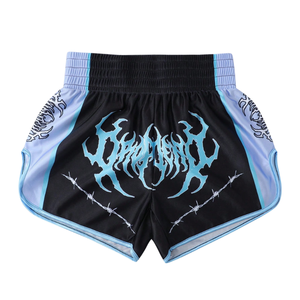 Shorts de sport pour hommes personnalisés, noirs et bleus, taille mi-haute, élastiques, séchage rapide, écologiques, avec logo satiné sur le devant – Vente en gros, les plus vendus - Product Image 1