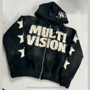 Sweat à capuche vintage noir unisexe style streetwear, effet délavé, avec lettres appliquées, sweat à capuche délavé - Product Image 1