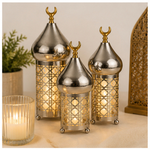 Wholesale <b>Silver</b> Ramadan Decoration Metal Hollow Out Mosque Dome Ornate Minaret <b>Lamp</b> for Eid Mubarak Festive Home Table Decor - Product Image 4