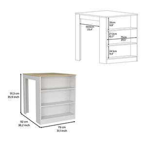 Tavolo da cucina bianco/rovere con due gambe e tre ripiani laterali - Product Image 4