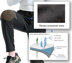 Pantalones de esquí y snowboard negros para hombre con cremalleras naranjas y rodillas reforzadas, ropa de invierno a prueba de viento - Product Image 3