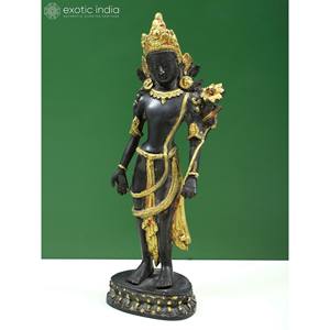 Sculpture en laiton de 11 pouces faite à la main Padmapani Avalokiteshvara travail d'artisan indien - Product Image 2