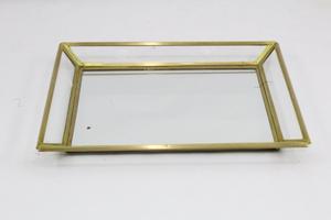 Brass Rectangular <b>Mirror</b> <b>Tray</b> with Glass Edges Modern Metal Storage for Jewelry and Cosmetics Desk Accessory - Product Image 4