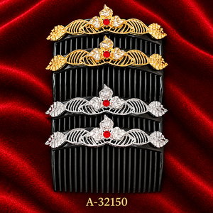 MOLL JEWELLERS Peineta de aleación estilo chino con patrón floral, cuentas rojas, oro y plata, hecha a mano para novias, 13 CM, alta calidad A-32149 - Product Image 4