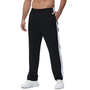 <b>Men's</b> Black Sweatpants With <b>White</b> Side Stripe Elastic Waist Casual <b>Pants</b> Breathable Knitted Midweight Trouser For <b>Men</b> - Product Image 2