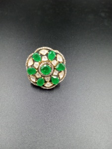 Amaira Jewels Floral <b>Cocktail</b> <b>Ring</b> Green Doublet 18K <b>Gold</b> Plated Women's Classic Adjustable Handmade Ethnic Rajasthan for - Product Image 4