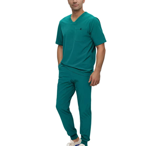 Conjunto de uniforme médico de enfermería con cuello en V para hombre, con pantalones de pierna recta, top y pantalones médicos a pedido. - Product Image 3