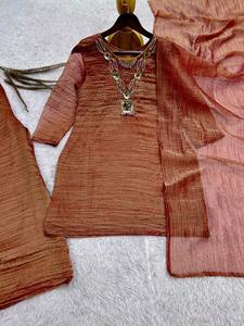 Traje Anarkali Tradicional de Algodón Marrón para Mujer, Corte Holgado, Estilo Casual, Largo hasta el Tobillo, Estilo Étnico Indio Pakistaní - Product Image 5