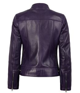 Chaqueta de Motociclista Personalizada para Mujer, de Cuero Vacuno Genuino Morado, Corte Ajustado, con Cierre, Ecológica, Impermeable y Transpirable - Product Image 2