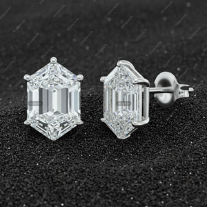 Hexagon Cut Moissanite/Lab Diamond <b>Stud</b> Earrings, Minimalist Daily Wear Earrings - Product Image 4
