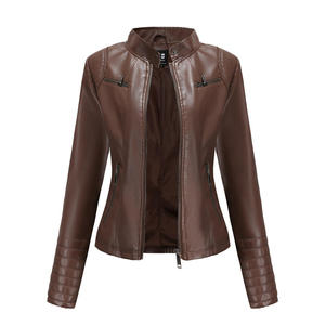 Chaqueta de Cuero Marrón para Mujer, Estilo Motociclista, Sexy, Nueva, Delgada, para Exteriores, 2026 - Product Image 1