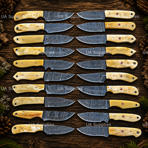 Cuchillos de Caza de Acero de Damasco Personalizados de Grado Industrial con Mango de Hueso, Hoja Fija, Punta Caída, Cuchillo para Desollar Hecho a Mano para Camping al Aire Libre - Product Image 5