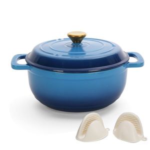 Pentola in Ghisa Smaltata Blu Sfumato da 5QT con Coperchi e Manici in Acciaio Inossidabile, Include Due Guanti in Silicone - Product Image 5