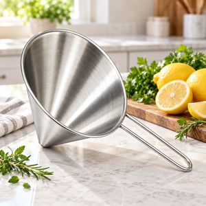 Colador cónico de acero inoxidable con tapón y mango de alambre, herramienta reutilizable para cocina y bar, ideal para decantar vino - Product Image 4