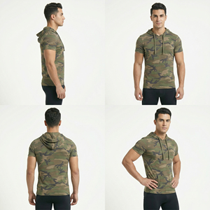 เสื้อฮู้ดดี้ลายพรางแขนสั้นสำหรับผู้ชาย เสื้อยืดออกกำลังกาย เสื้อยืดลำลองน้ำหนักเบา เสื้อฮู้ดลายพราง - Product Image 3