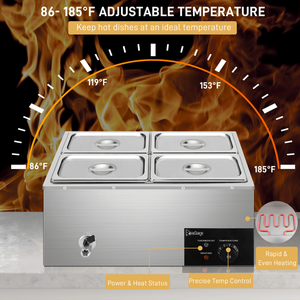 Scaldavivande a Quattro Piastre in Acciaio Inox 110V 600W, Capacità 5L*4, Colore Argento, Attrezzatura per Mantenere Caldi i Piatti - Product Image 2