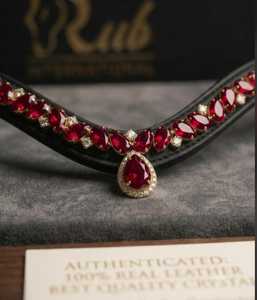 Diadema de Cuero para Caballo Rub International con Piedras de Cristal Rojas, Accesorio para Espectáculos Ecuestres, Kanpur, India, Modelo 0786, Personalizable, Alta Calidad - Product Image 2