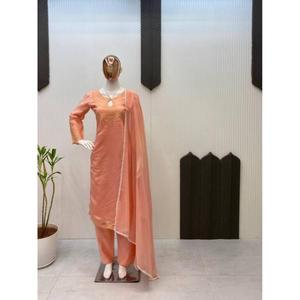 NUEVO LANZAMIENTO EXCLUSIVO: Conjunto de Salwar Kameez de 3 Piezas con Dupatta, Bordado en Cuatro Lados, Detalle Frontal y Trasero, para Fiestas, Todas las Estaciones, Formal, Romántico - Product Image 1