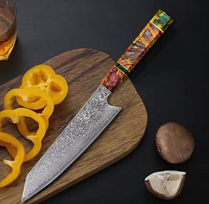 Couteau de chef en acier Damas forgé à la main, avec manche en bois ambidextre, revêtement antiadhésif, compatible lave-vaisselle, écologique - Product Image 4