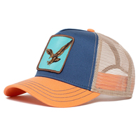 Casquette Trucker Personnalisée 5 Panneaux, Patch en Cuir Bicolore, Logo Oiseau, Multicolore, Hommes Femmes, Sports de Plein Air, Pêche, Publicité, Vente en Gros, ODM
