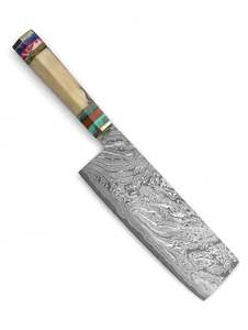 Couteau à légumes artisanal en acier Damas torsadé, manche octogonal japonais - Product Image 6