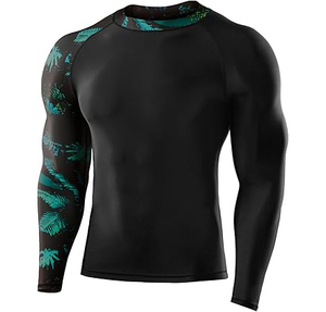 Chemises de bain anti-UV pour hommes UPF 50+ à manches longues, compressives, avec logo sur le devant, séchage rapide, sous-vêtement technique pour Jiu Jitsu BJJ - Product Image 1