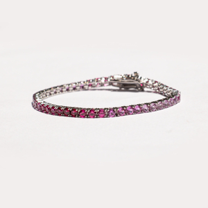 Bracelet tennis saphir rose éclatant avec pierres précieuses taille ronde, bijou de luxe élégant pour femme, cadeau idéal pour les occasions spéciales - Product Image 6