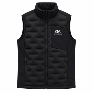 Gilet matelassé noir léger sans manches pour homme, col montant, fermeture éclair sur le devant, broderie, pour sports de plein air - Product Image 6