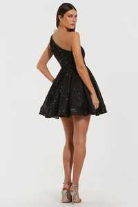 Robe de soirée asymétrique mi-mollet brodée de sequins avec décoration florale blanche, taille naturelle, respirante - Product Image 2