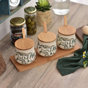 Custom Logo <b>Spice</b> <b>Jar</b> Set New Ceramic Wood Dust-Worthy Leaf Food Grade Dishwasher Safe Modern Design Printed Carton Kitchenware - Product Image 3