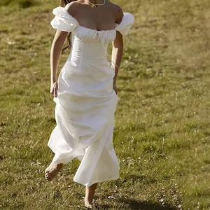 Moda estiva donna Slim Fit Sexy <span class=keywords><strong>maniche</strong></span> <span class=keywords><strong>a</strong></span> sbuffo abiti eleganti femminili avvolti bianchi lungo collo <span class=keywords><strong>a</strong></span> V Maxi abito Casual - Product Image 3