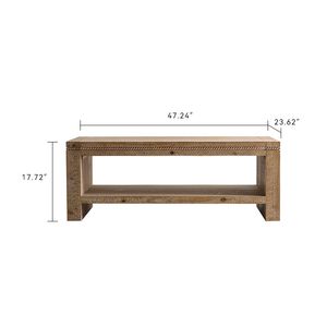 Large 2-Tier Rustic <b>Rectangle</b> Solid Wood <b>Coffee</b> <b>Table</b> with Storage Shelf for Living Room or Office Apartment - Product Image 6