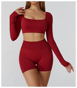 New Arrival High Quality Gym Sports Fitness Yoga <b>Athletic</b> Top Short Leggings Set for Women Quick Dry Solid Pattern Front - Product Image 4