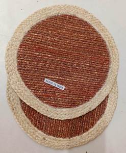 Handmade natural jute silk round <b>placemat</b> with cream cotton rope center for modern bohemian tables & silk table center jute mat - Product Image 2