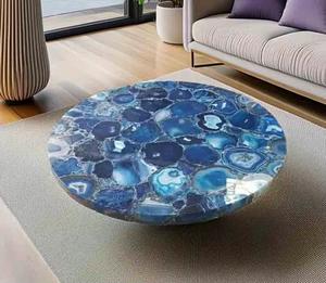 Plateau de table en agate bleue de qualité supérieure, forme ronde, fait à la main, avec une surface super lisse et super brillante, pour la vente en gros - Product Image 3
