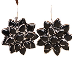 Hot Selling Oxidized Silver Plated Brass Onyx Bezel Setting Bohemian <b>Stud</b> <b>Earrings</b> for Women Party Gift Wholesale Supplier India - Product Image 1